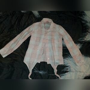 Victory Heart, Girls Size 7, Pink and White Plaid Button-Up Shirt
